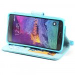Wholesale Samsung Galaxy Note 4 Glossy Quilted Flip Leather Wallet Case w Stand and Strap (Blue)
